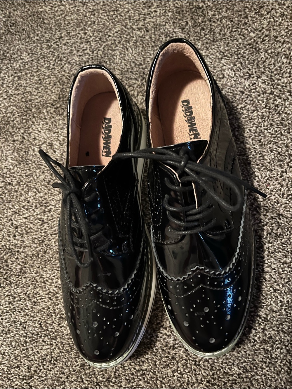 Black Patent Brogue Derby Oxfords - Dadawen